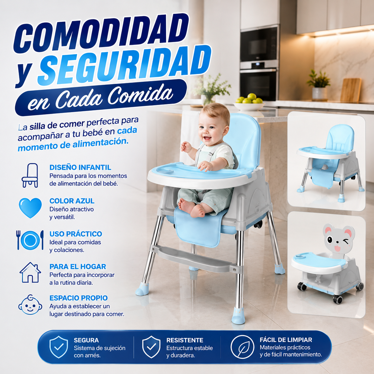 Silla de Comer para Bebés Azul
