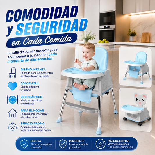 Silla de Comer para Bebés Azul