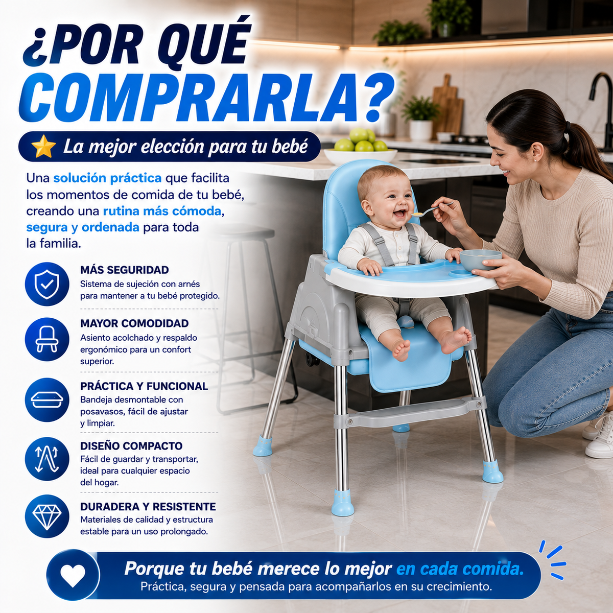 Silla de Comer para Bebés Azul