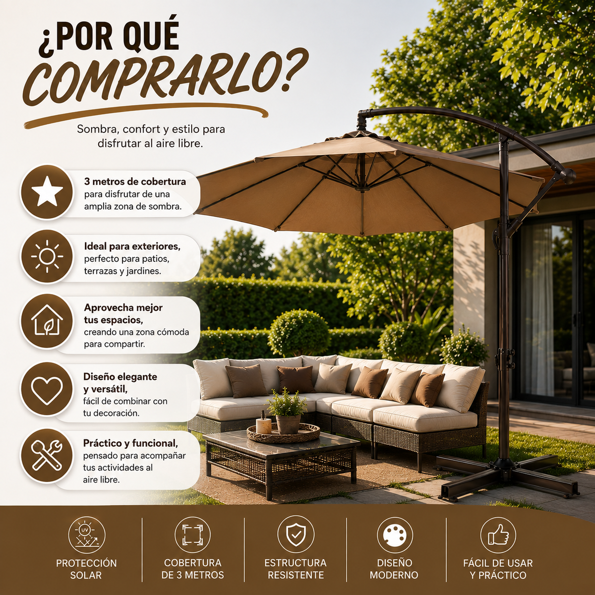 Quitasol Lateral 3 Metros Café