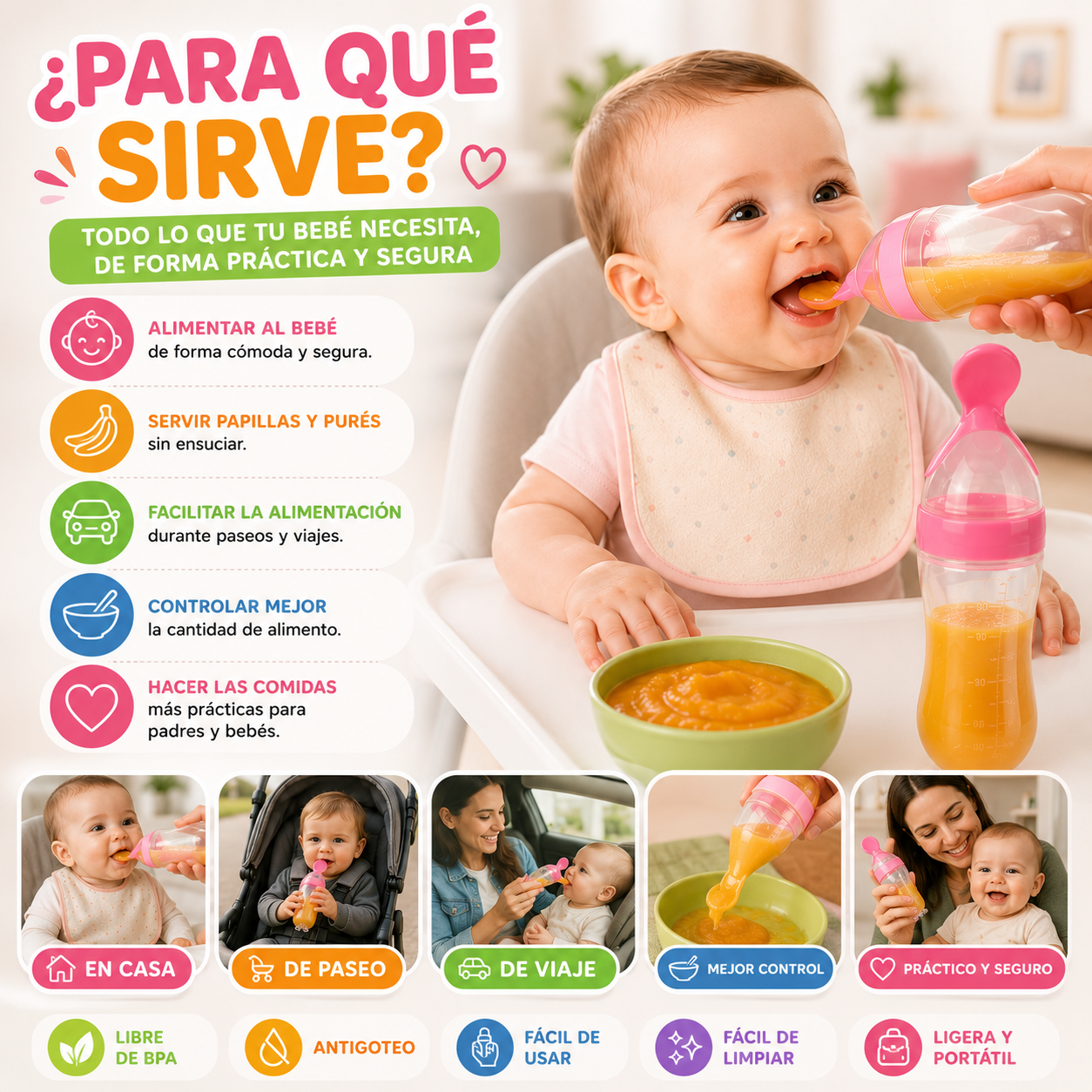 Botella de alimentación exprimidora para bebé