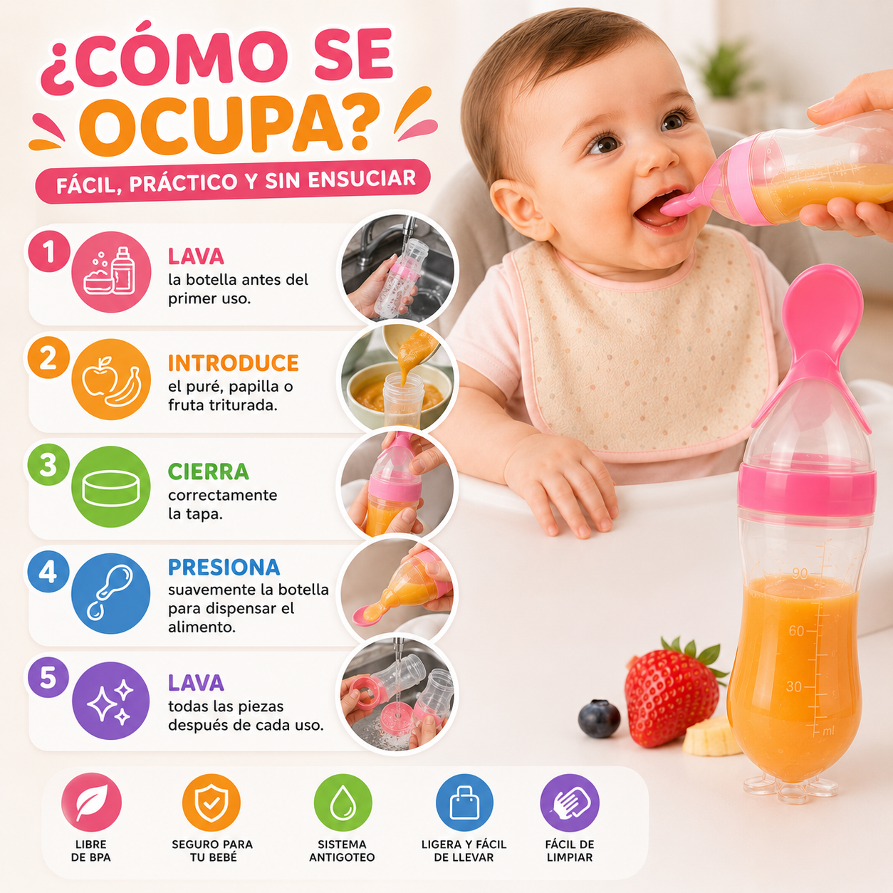 Botella de alimentación exprimidora para bebé