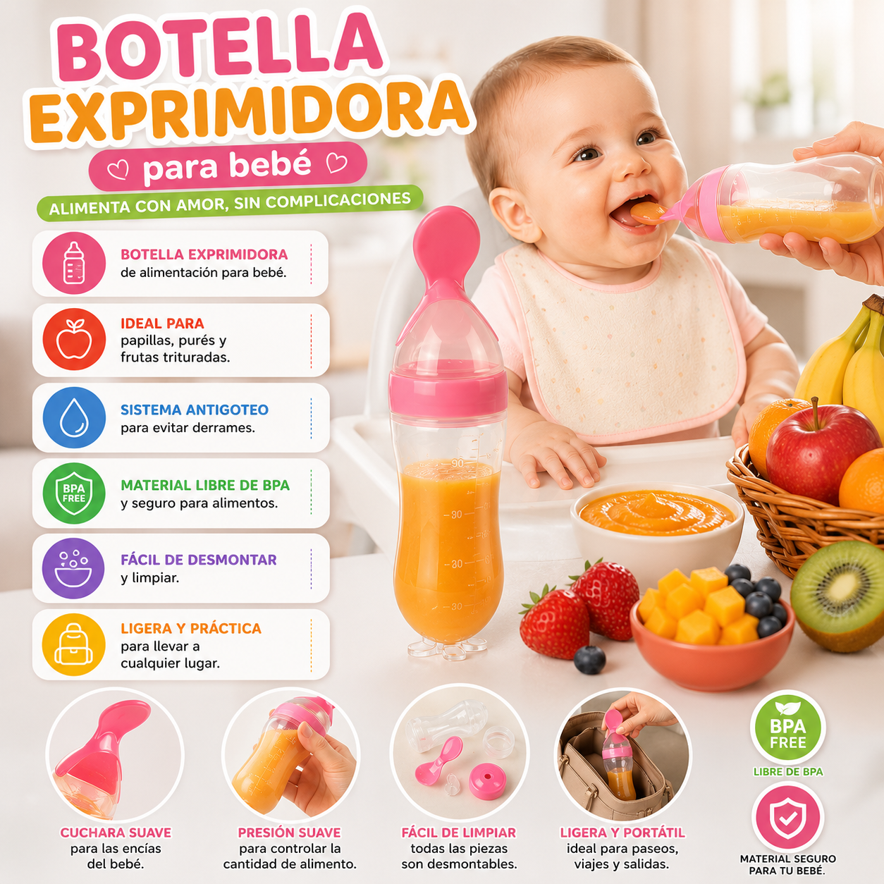 Botella de alimentación exprimidora para bebé