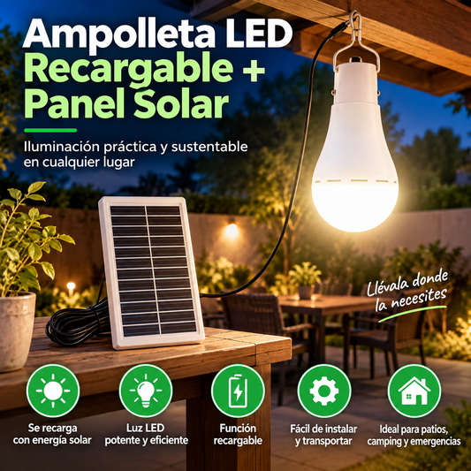 Ampolleta LED Recargable + Panel Solar