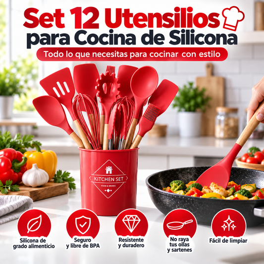 Set 12 Utensilios para Cocina de Silicona
