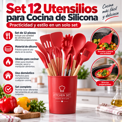 Set 12 Utensilios para Cocina de Silicona