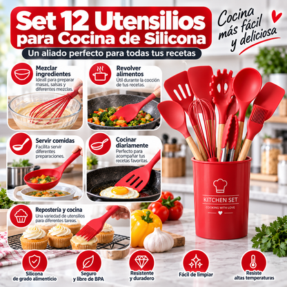 Set 12 Utensilios para Cocina de Silicona