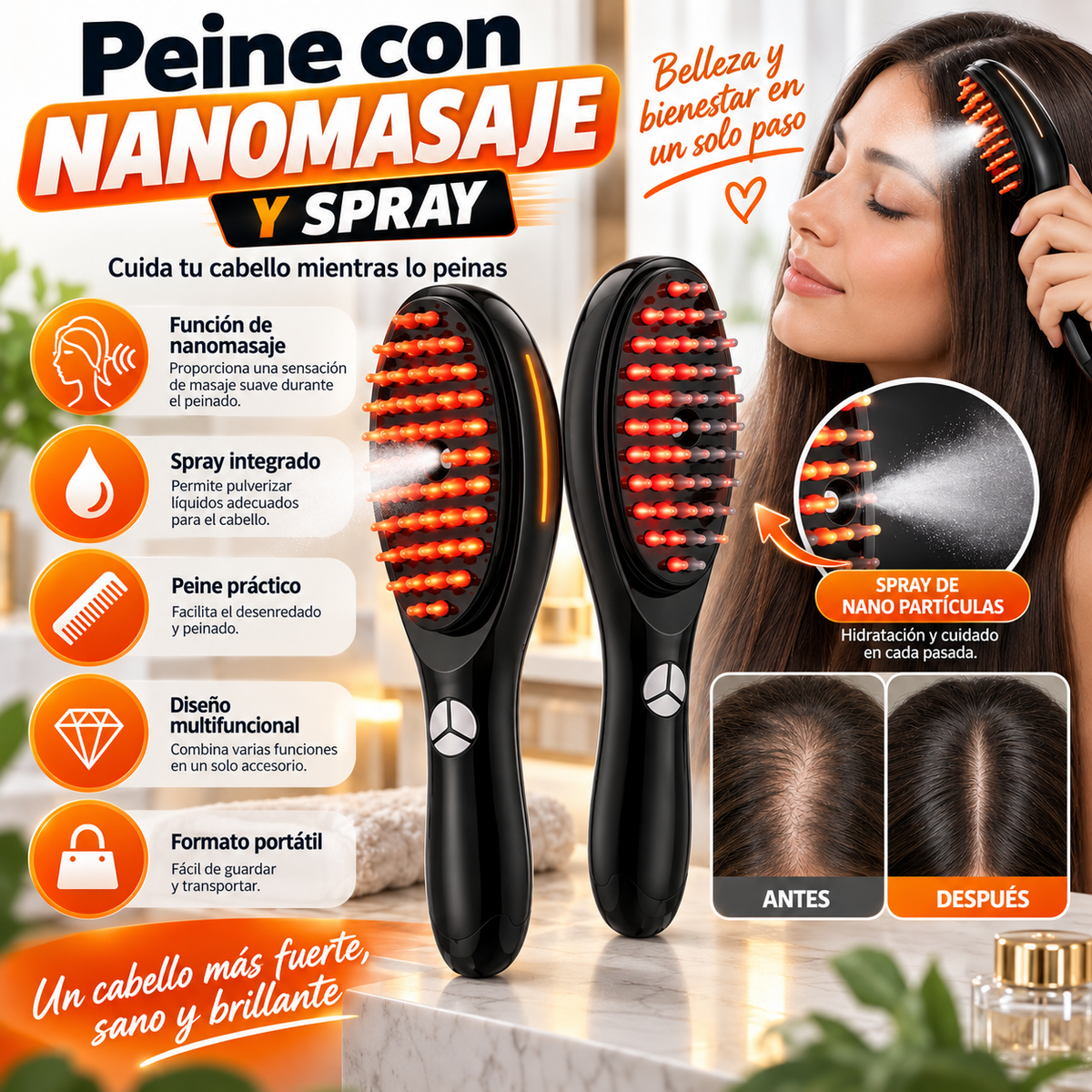 Peine con Nanomasaje y Spray