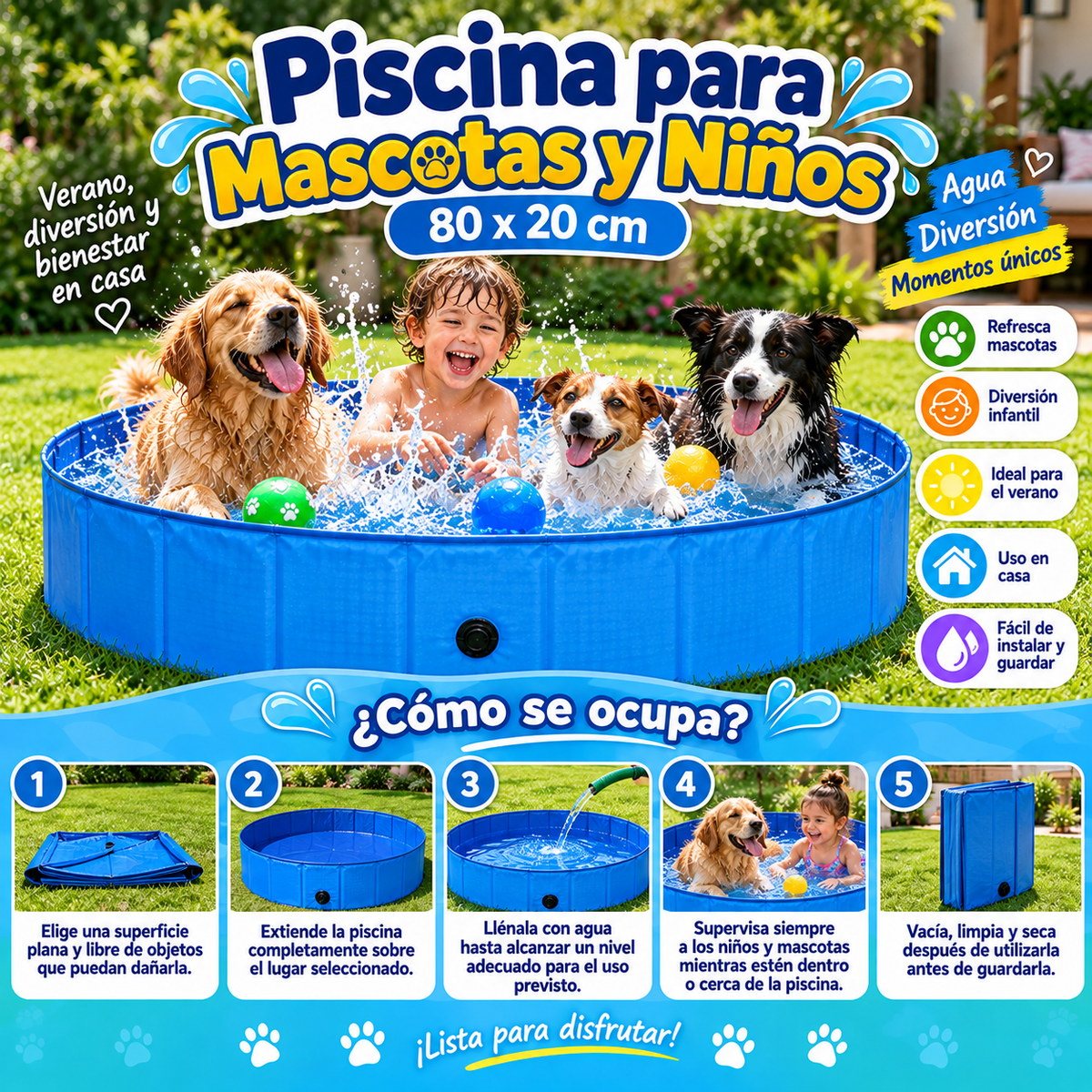 Piscina para Mascotas y Niños 80x20 cm