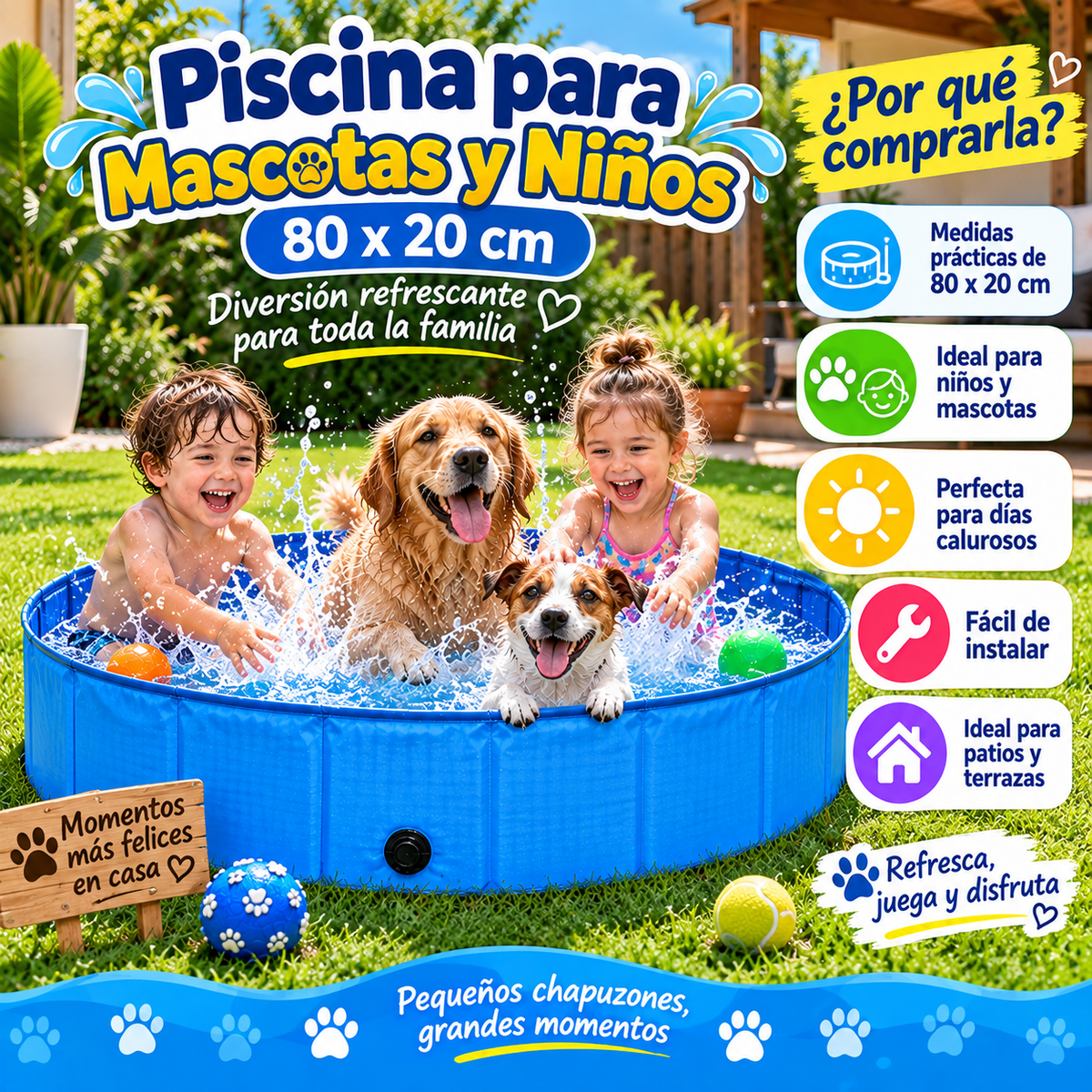 Piscina para Mascotas y Niños 80x20 cm