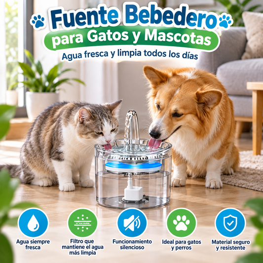 Fuente Bebedero para Gatos y Mascotas