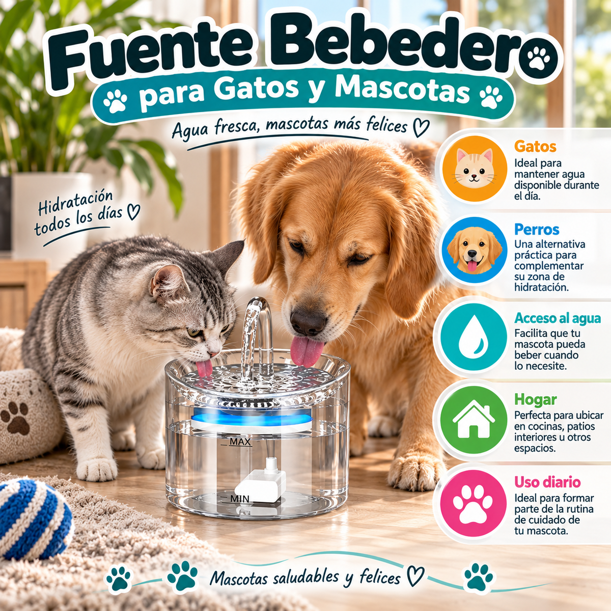 Fuente Bebedero para Gatos y Mascotas