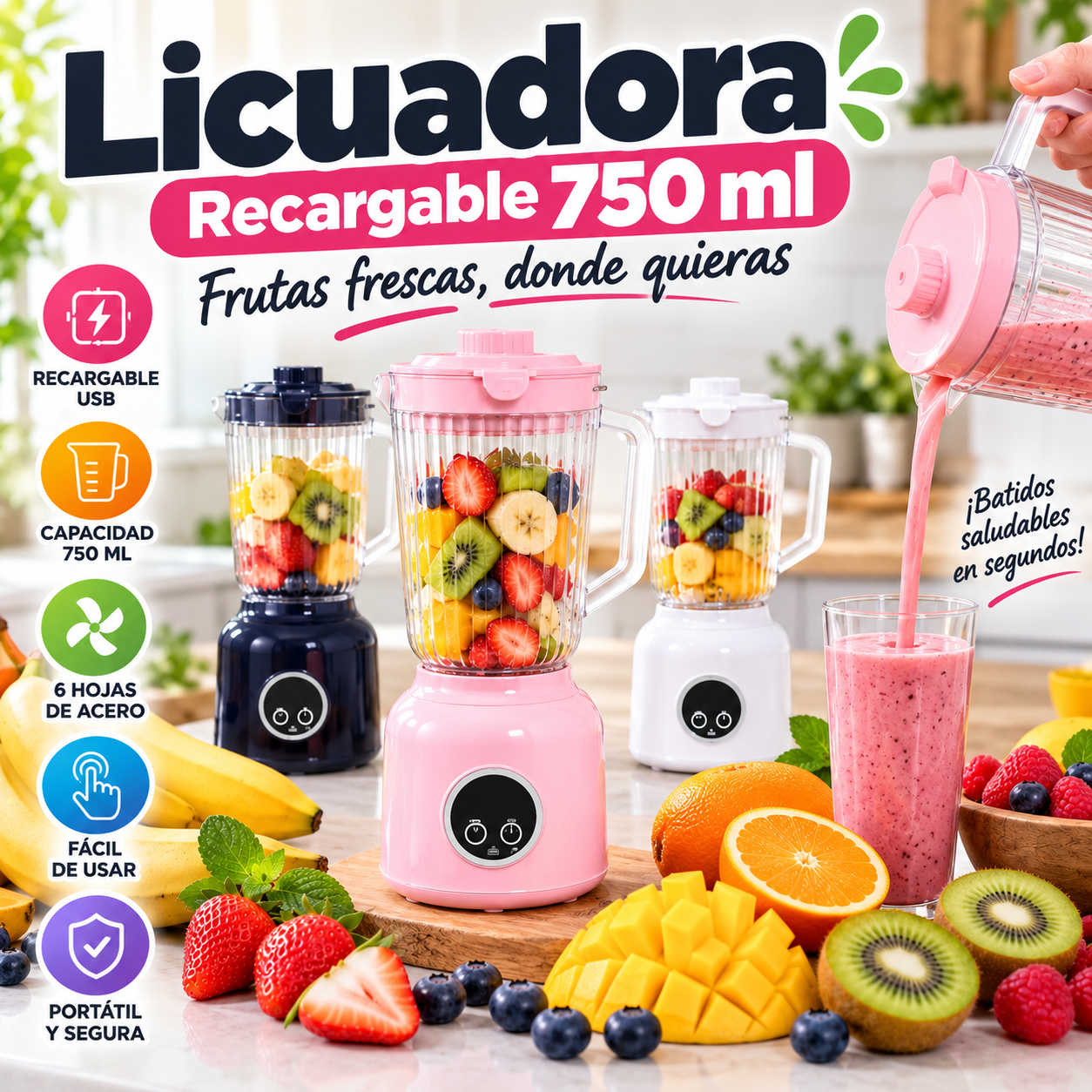 Licuadora Recargable 750 ml