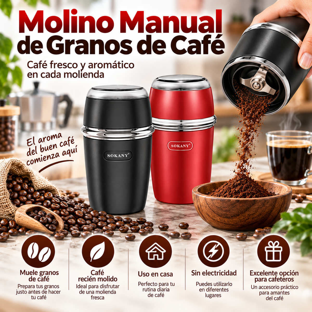 Molino Manual de Granos de Café Sokany