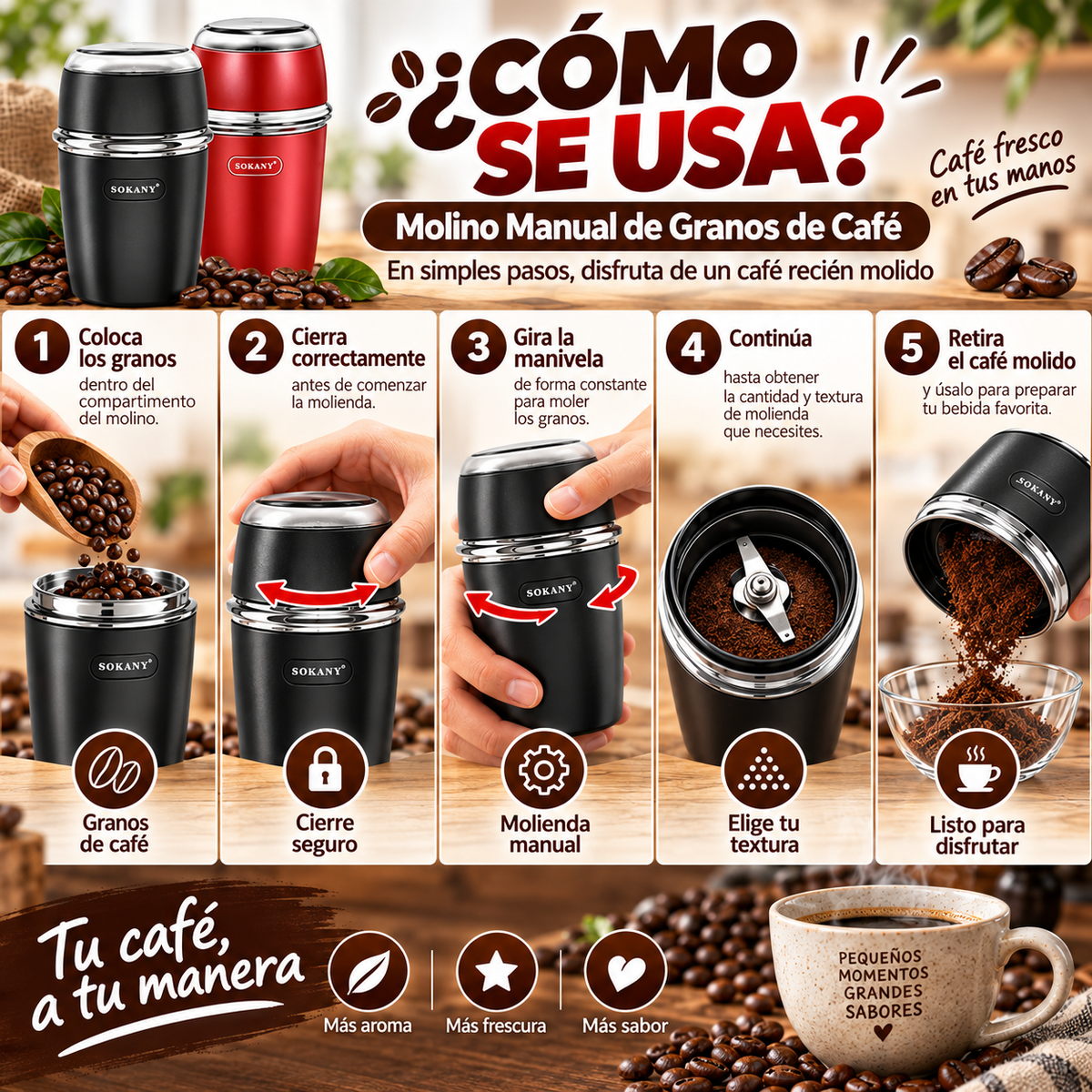 Molino Manual de Granos de Café Sokany