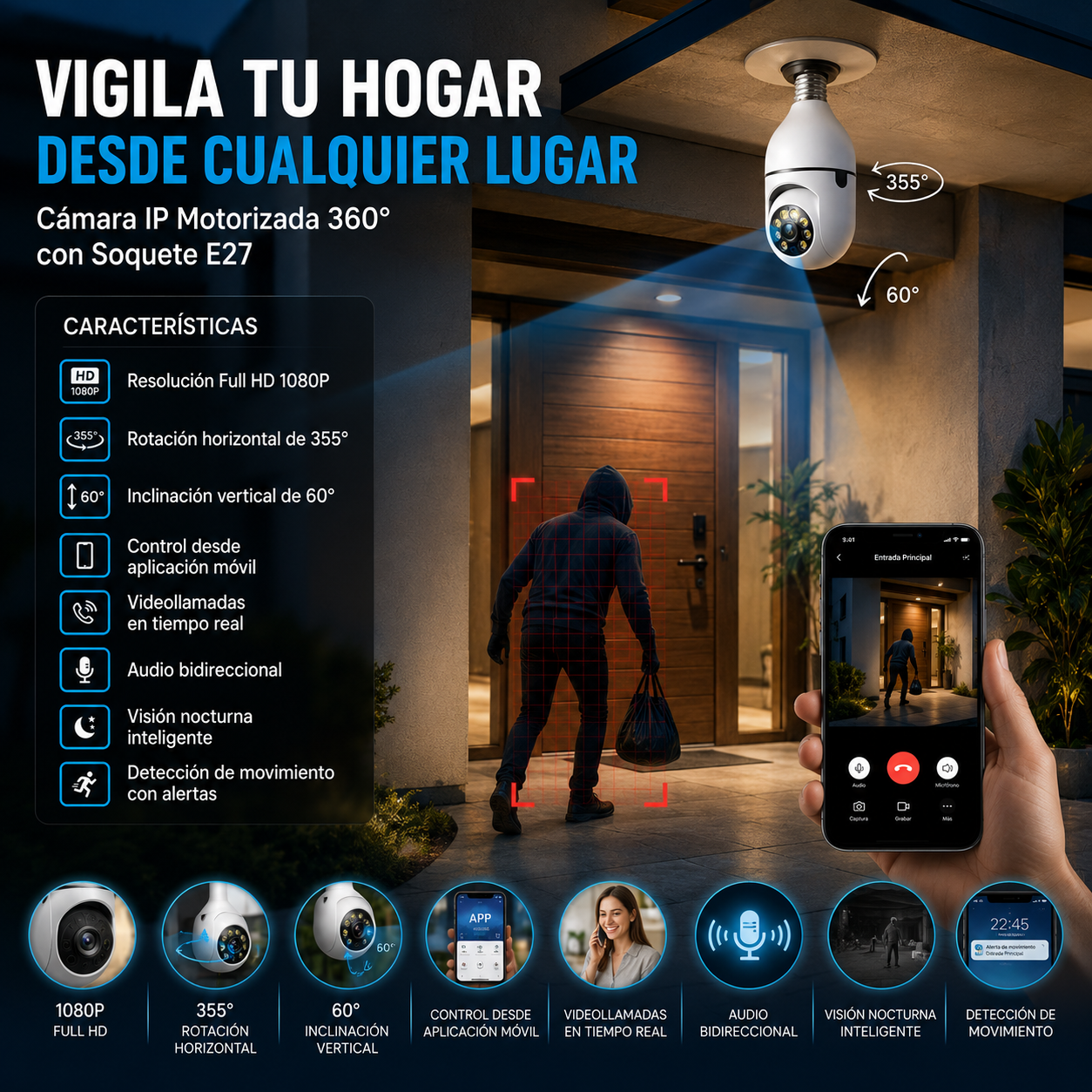 Camara Ip Motorizada 360 Con Soquete E