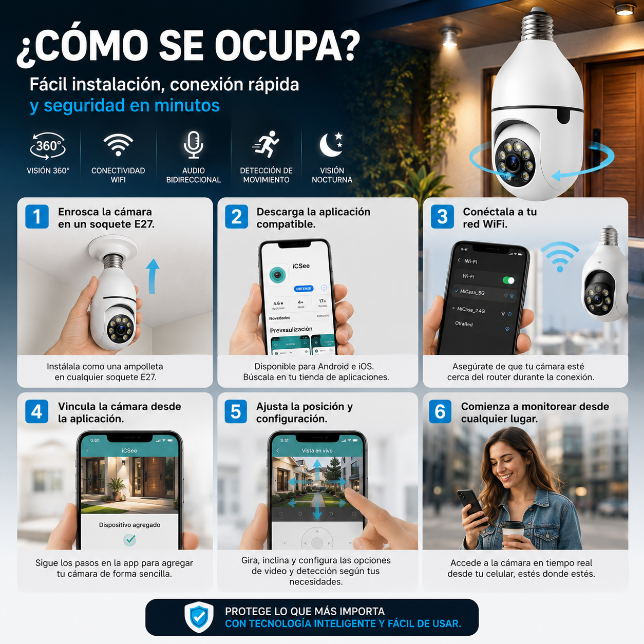 Camara Ip Motorizada 360 Con Soquete E
