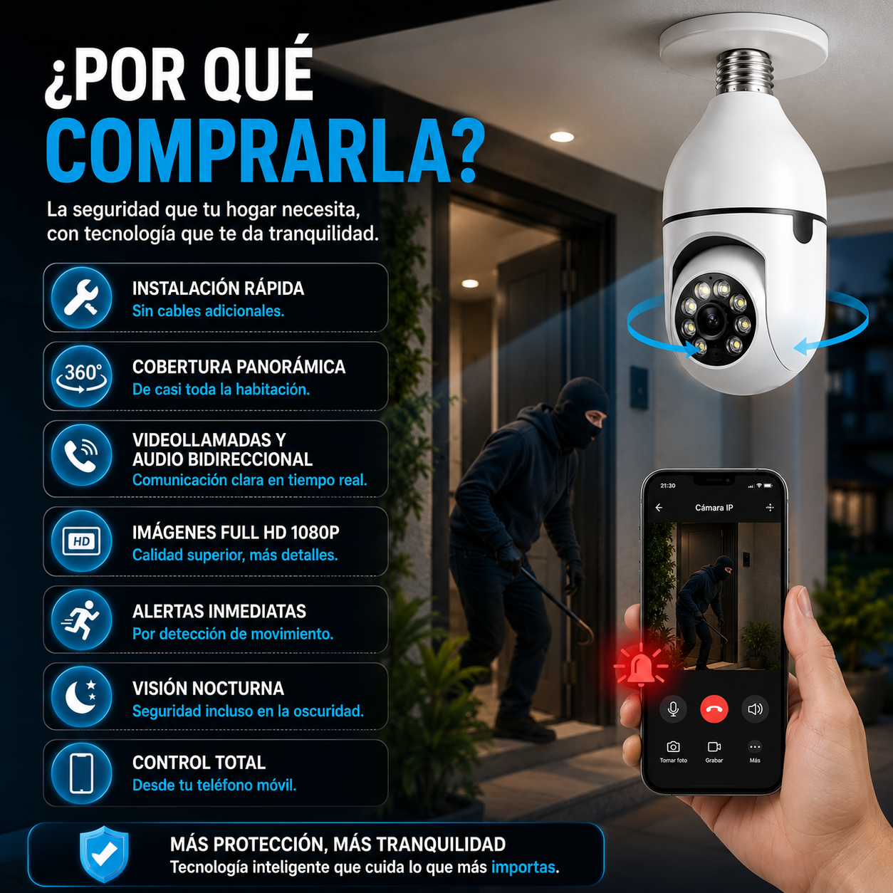 Camara Ip Motorizada 360 Con Soquete E