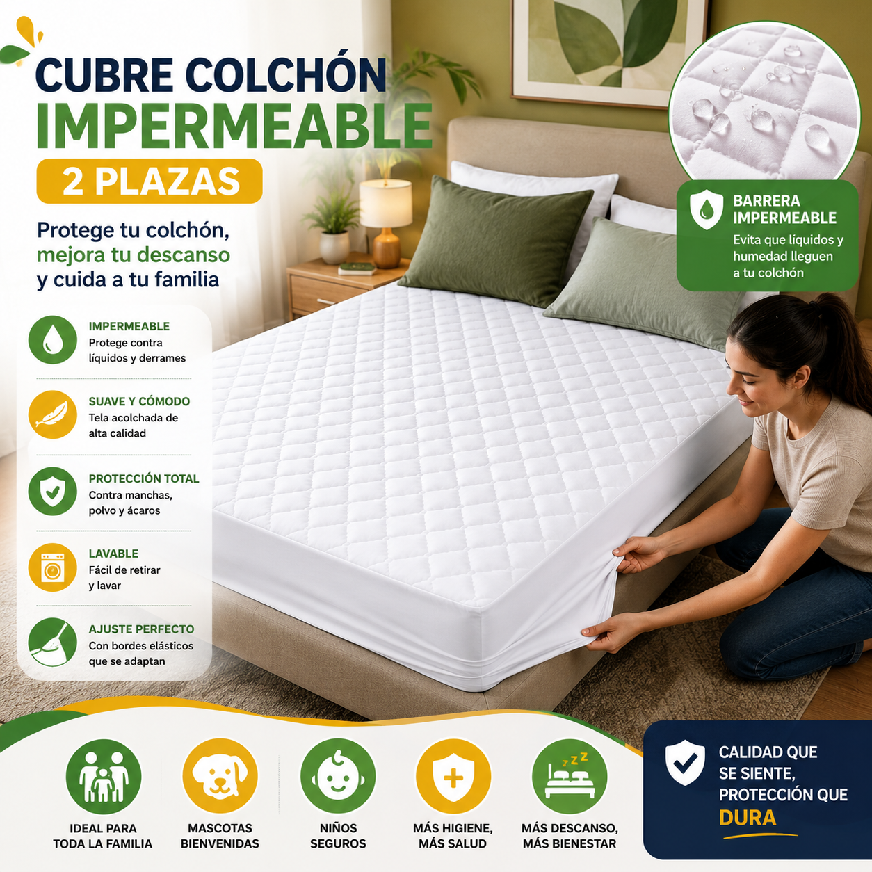 Cubre Colchón Impermeable 2 Plazas