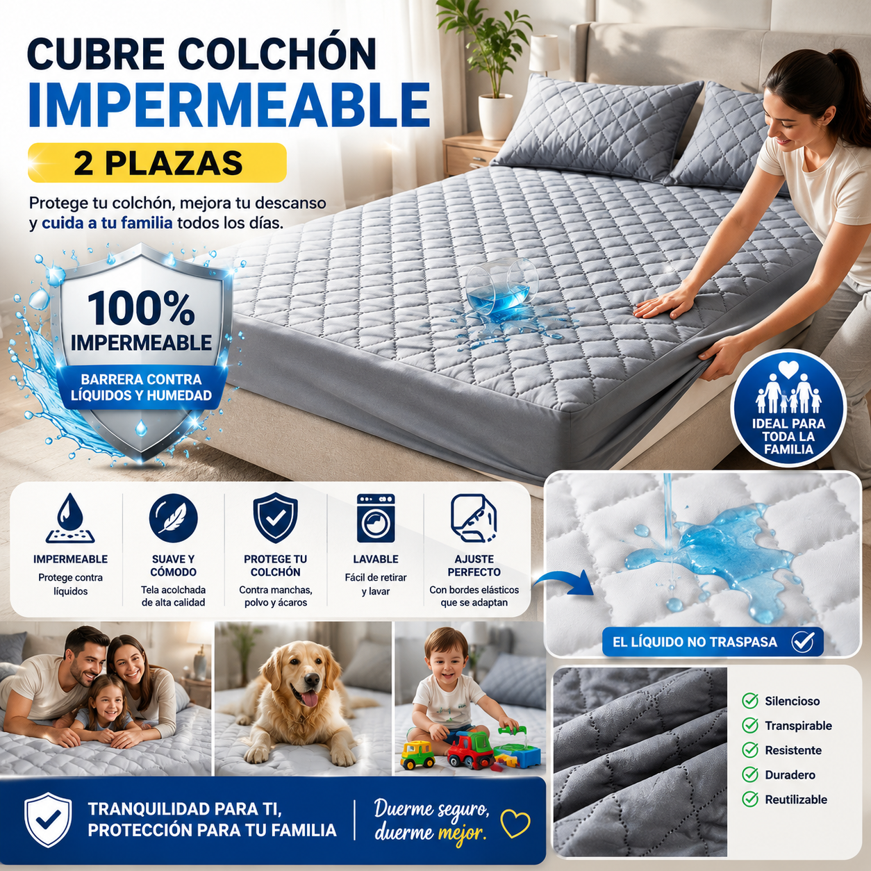 Cubre Colchón Impermeable 2 Plazas