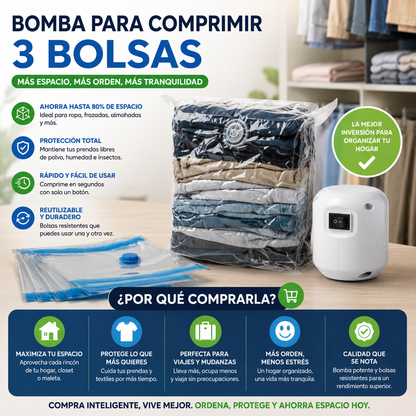 Bomba Para Comprimir 3 Bolsas al Vacío