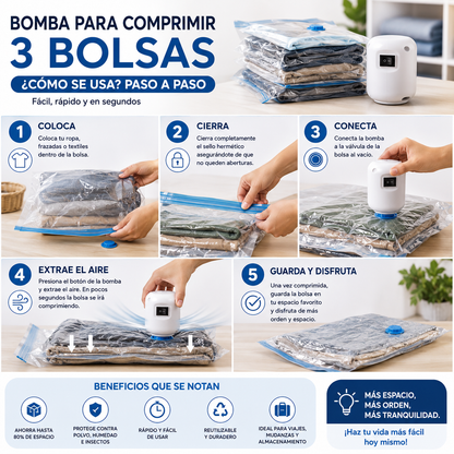 Bomba Para Comprimir 3 Bolsas al Vacío