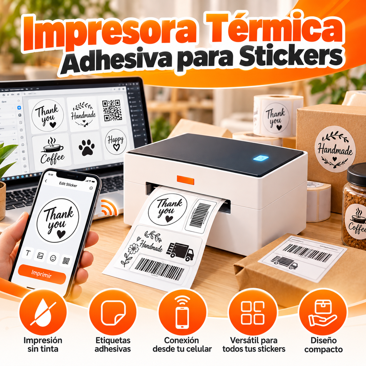 🖨️ Impresora Térmica Adhesiva para Stickers