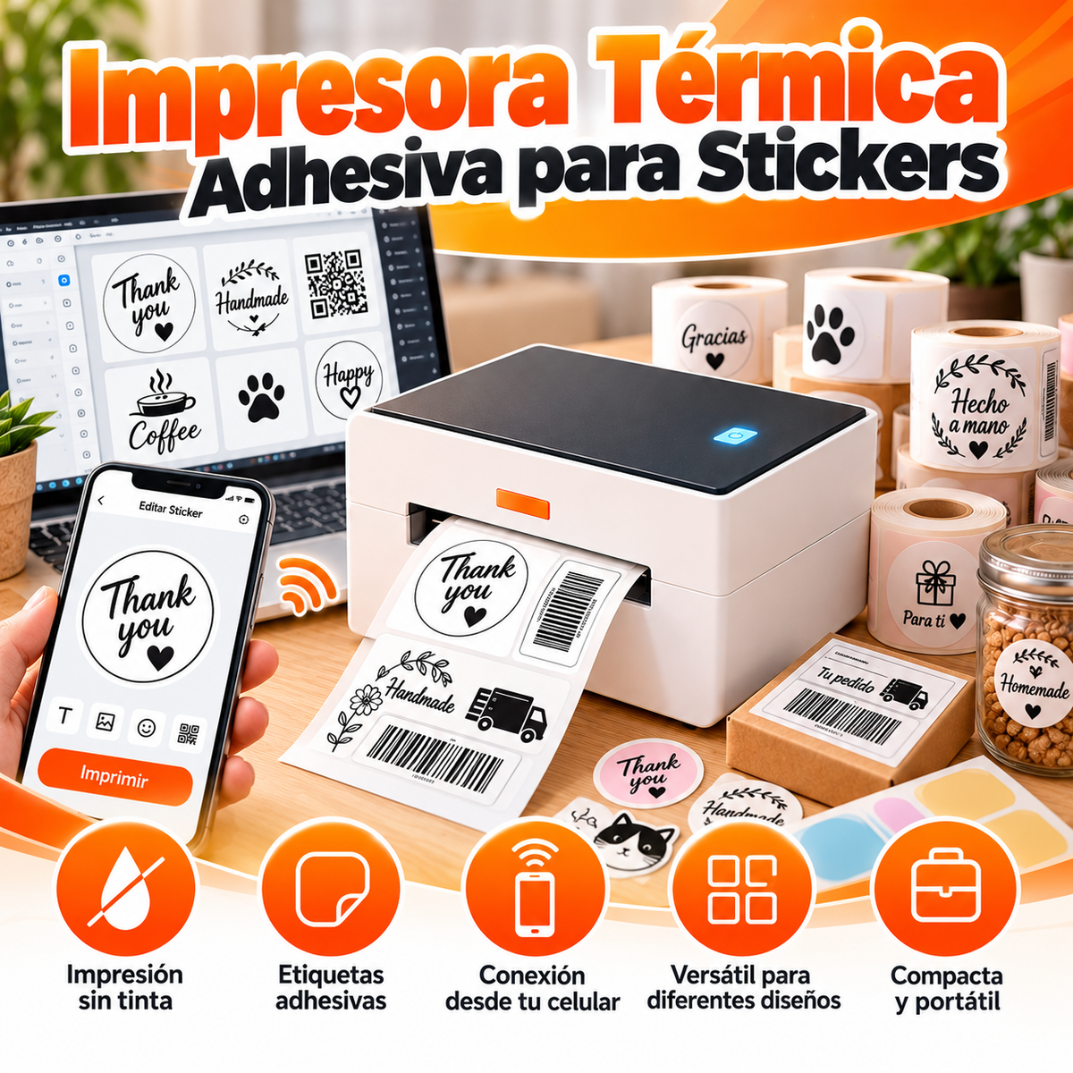 🖨️ Impresora Térmica Adhesiva para Stickers