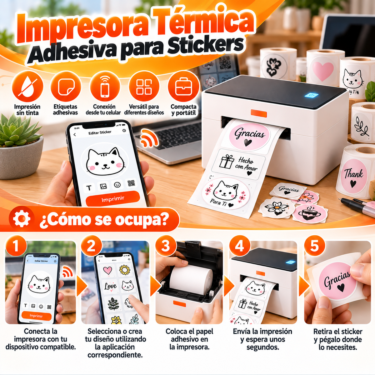 🖨️ Impresora Térmica Adhesiva para Stickers