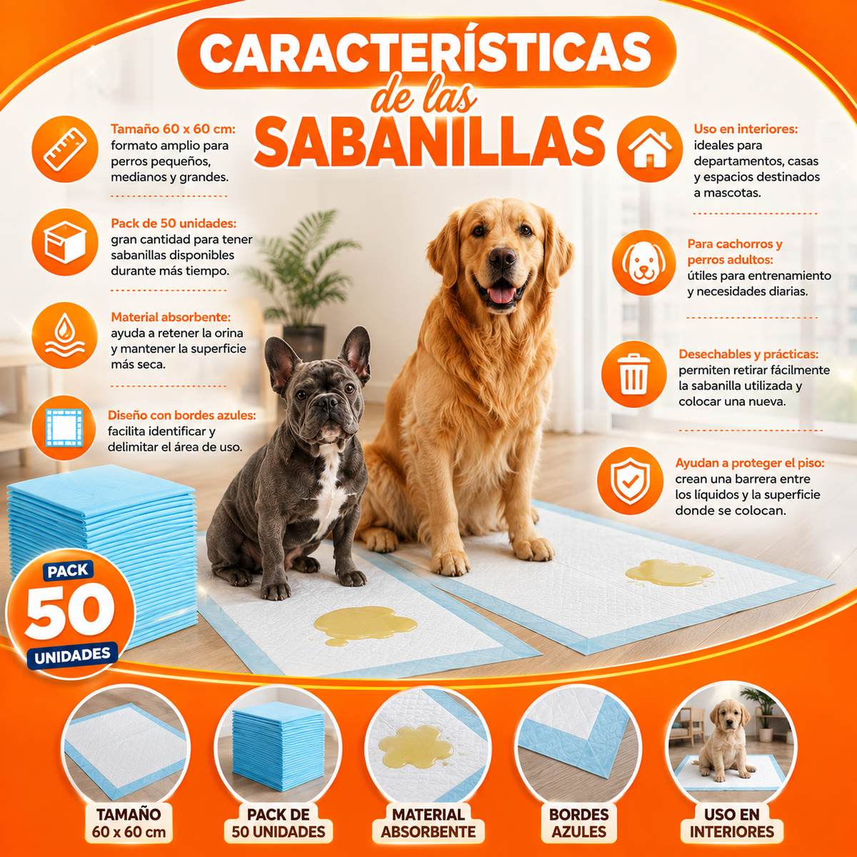 Pack 50 Sabanillas Absorbentes 60x60