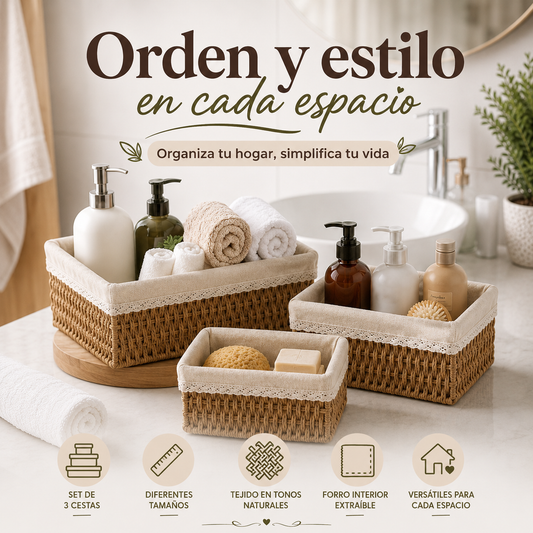 Juego de 3 cestas tejidas