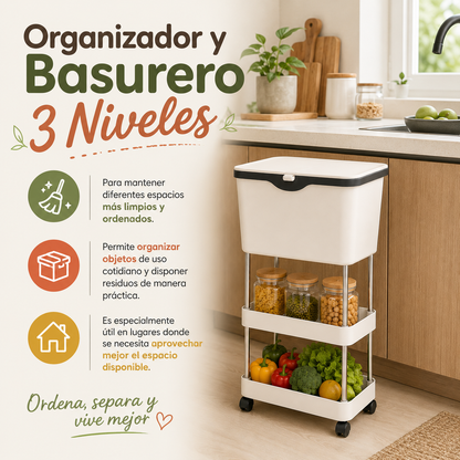 Organizador y Basurero de 3 Niveles
