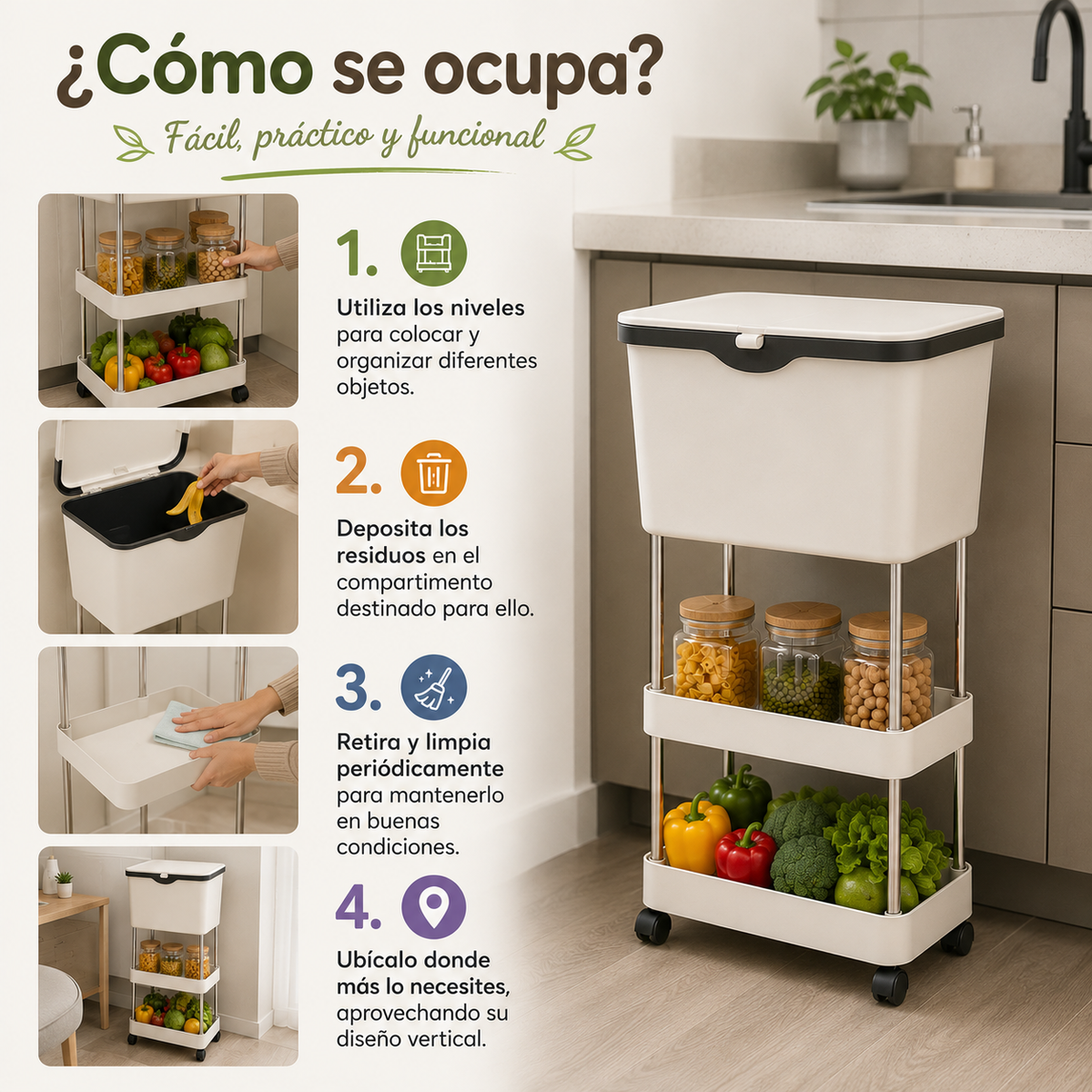 Organizador y Basurero de 3 Niveles
