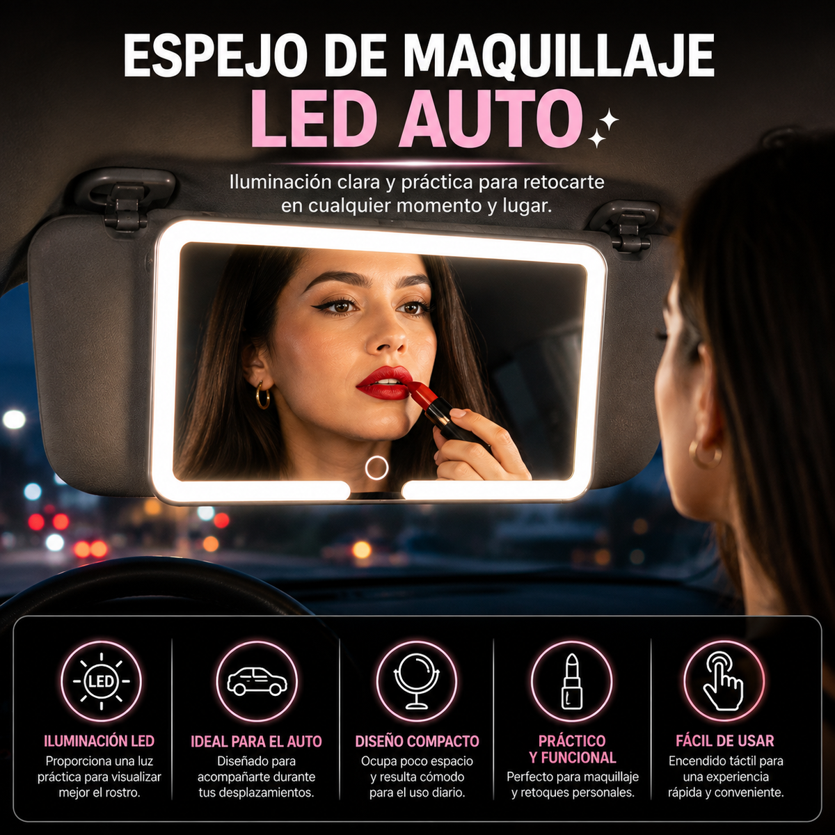 Espejo de Maquillaje LED Auto