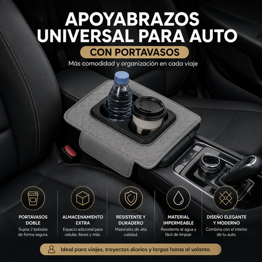 Apoyabrazos Universal para Auto con Portavasos