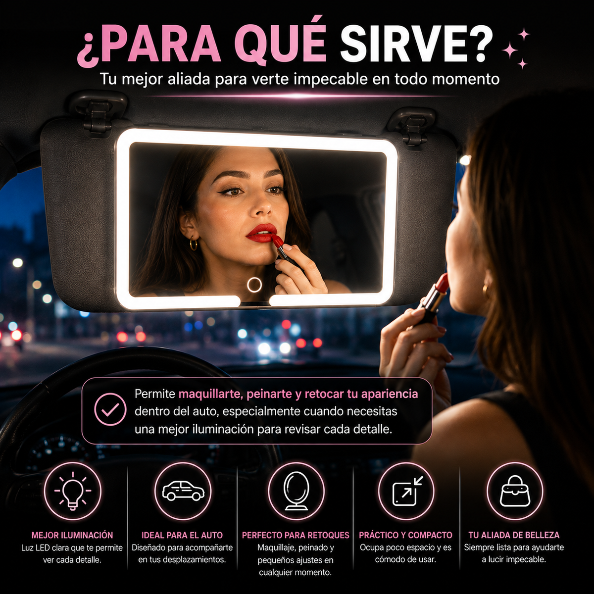Espejo de Maquillaje LED Auto