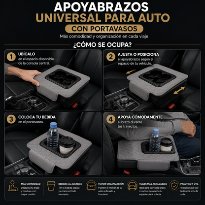 Apoyabrazos Universal para Auto con Portavasos
