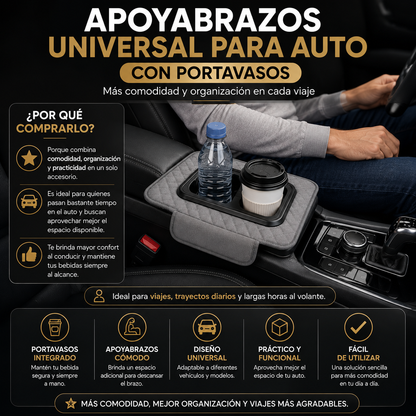 Apoyabrazos Universal para Auto con Portavasos