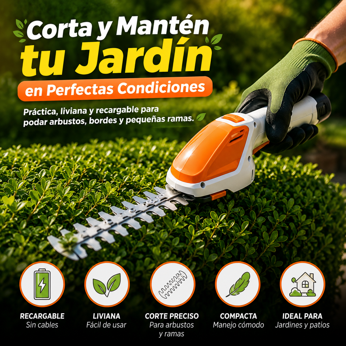🌿 Podadora Recargable para Arbustos