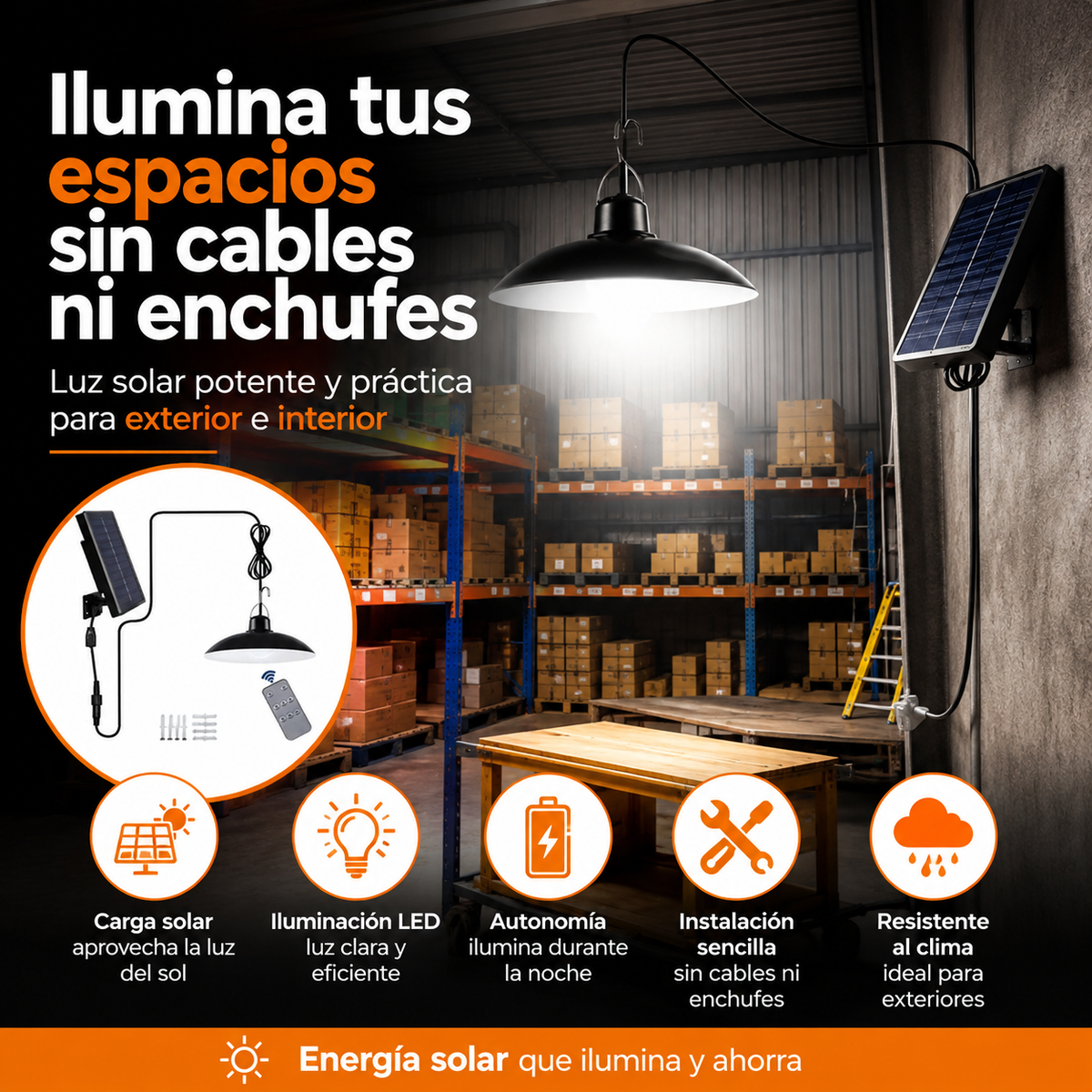 Lámpara LED Solar Tipo Campana