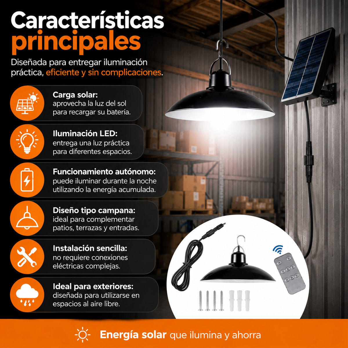 Lámpara LED Solar Tipo Campana