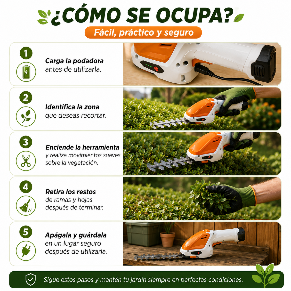 🌿 Podadora Recargable para Arbustos