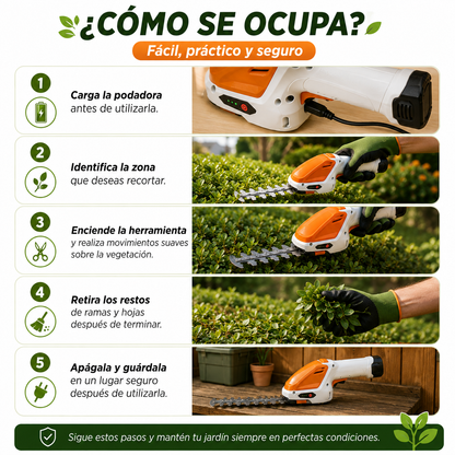 🌿 Podadora Recargable para Arbustos