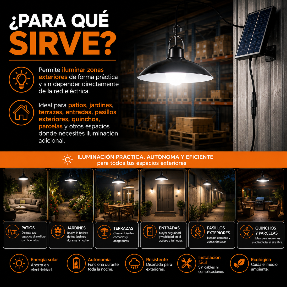 Lámpara LED Solar Tipo Campana