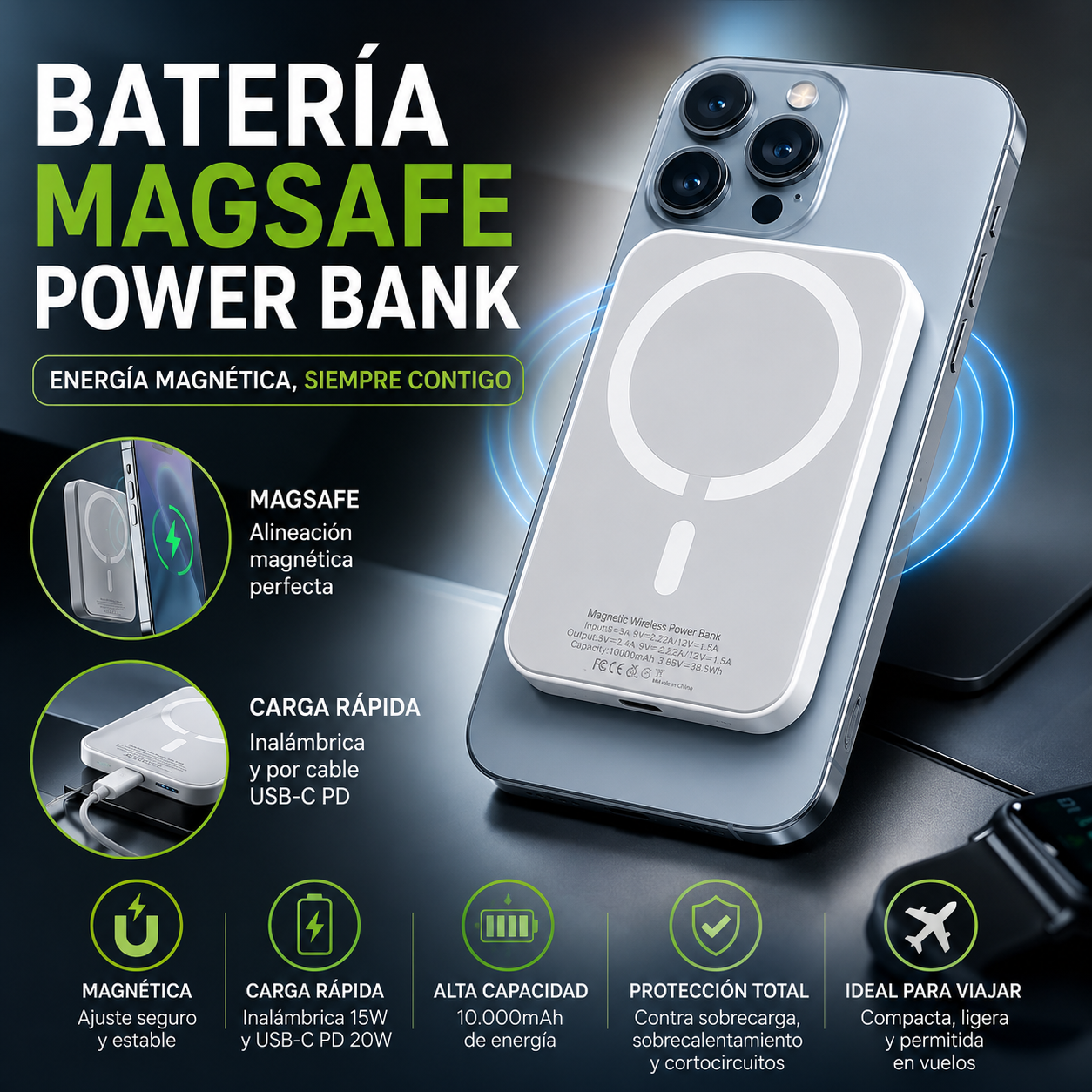 🔋 Batería Magsafe Power Bank 20.000 mAh para cargar tus dispositivos donde quieras