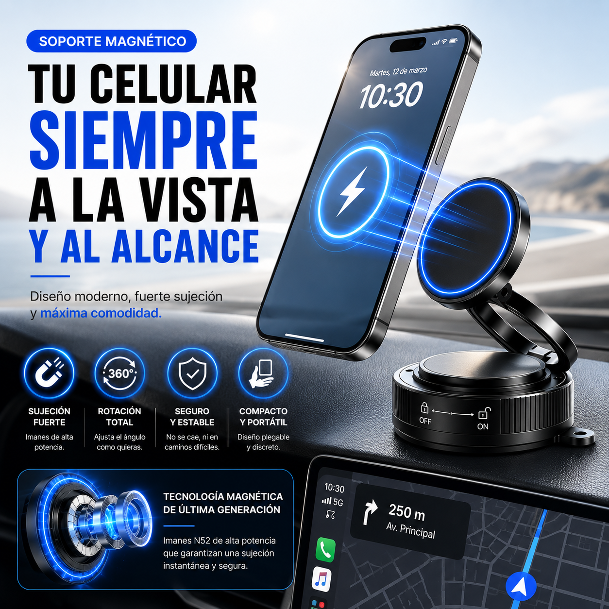 💫 ✨Soporte Magnético Ajustable para Celular – Diseño Premium 360°💫 ✨+ ENVÍO GRATIS 🚚