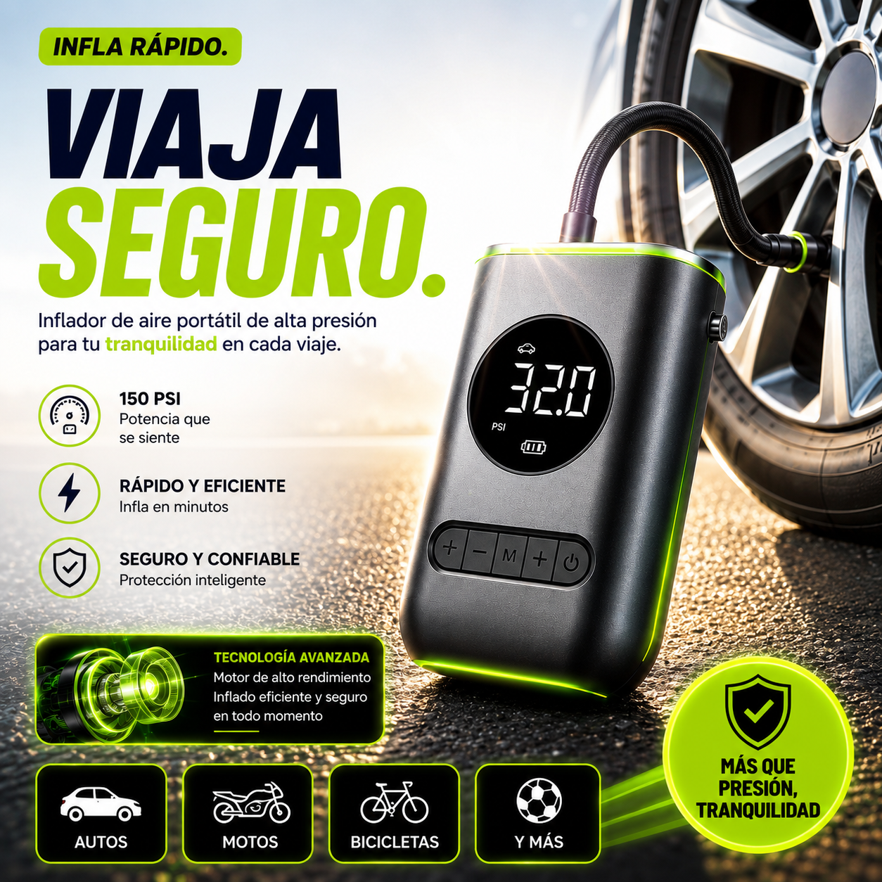 💫Inflador de Aire Portátil Recargable- Infla rápido y seguro💫 ✨+ ENVÍO GRATIS 🚚