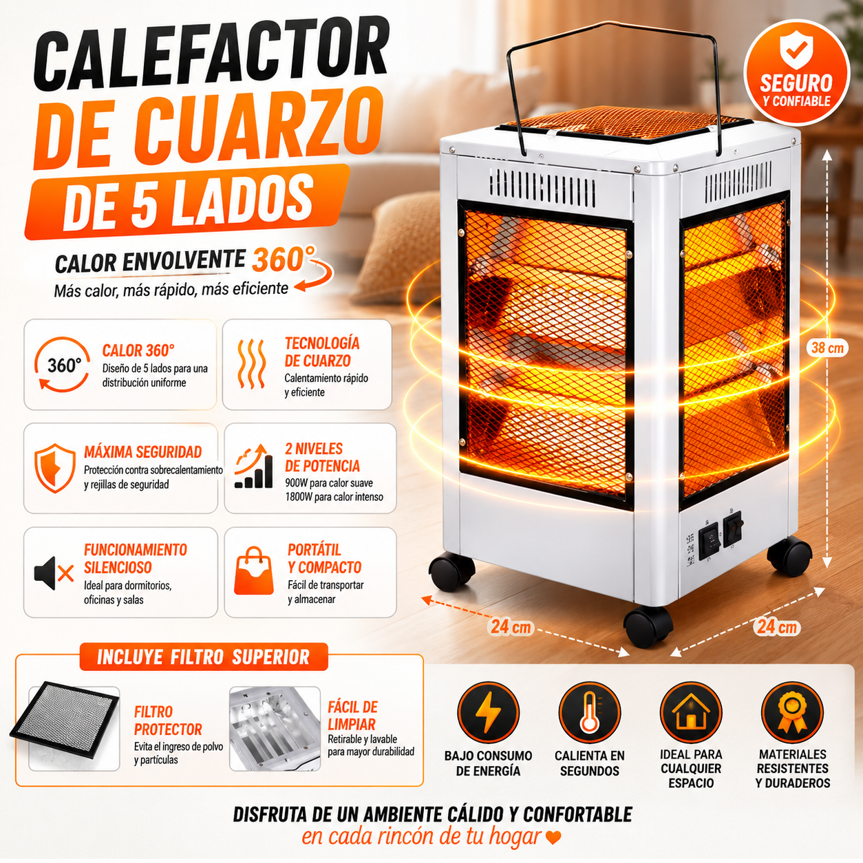 Calefactor De Cuarzo De 5 Lados
