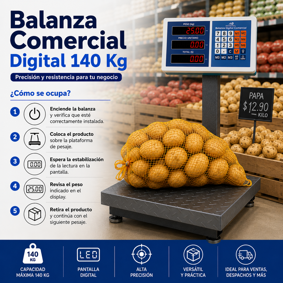Balanza Comercial Digital 140 Kg