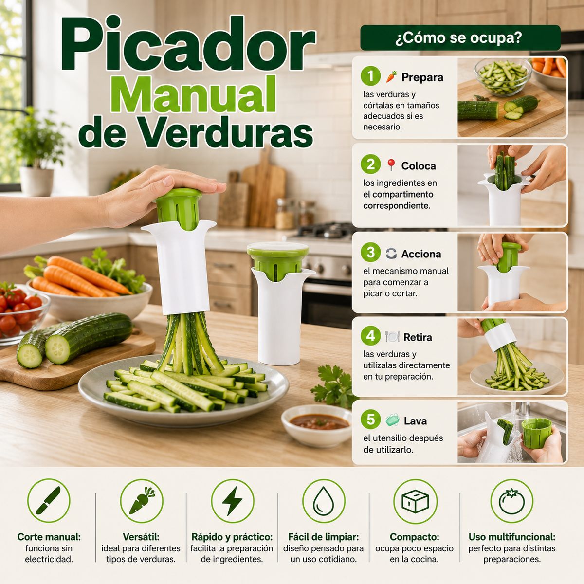 Picador Manual de Verduras – Corta Rápido y Sin Esfuerzo